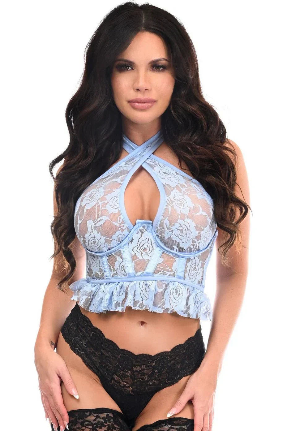 Queen Lavish Sheer Lace Bustier Top