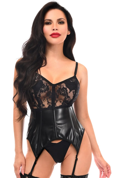 Lavish Wet Look & Lace Bustier