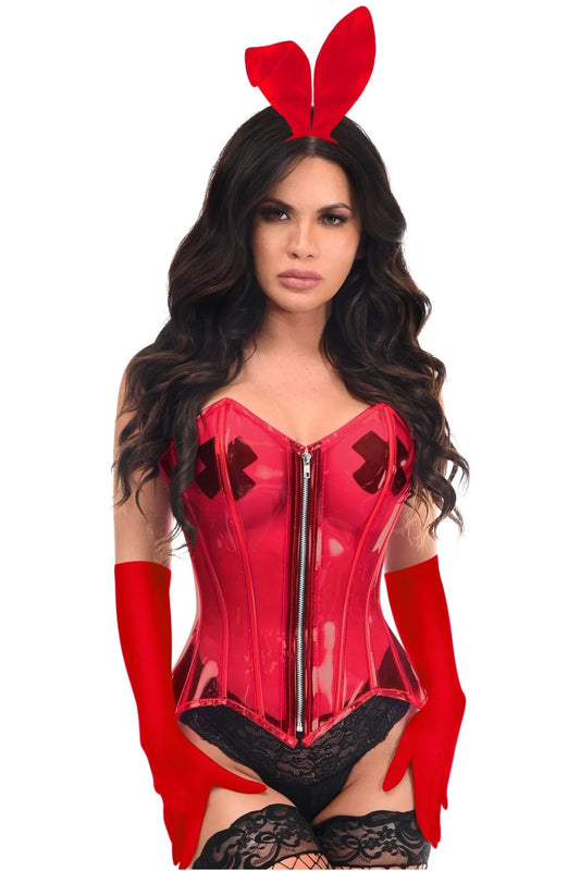 Lavish 4 PC Clear Red Sexy Bunny Corset Costume