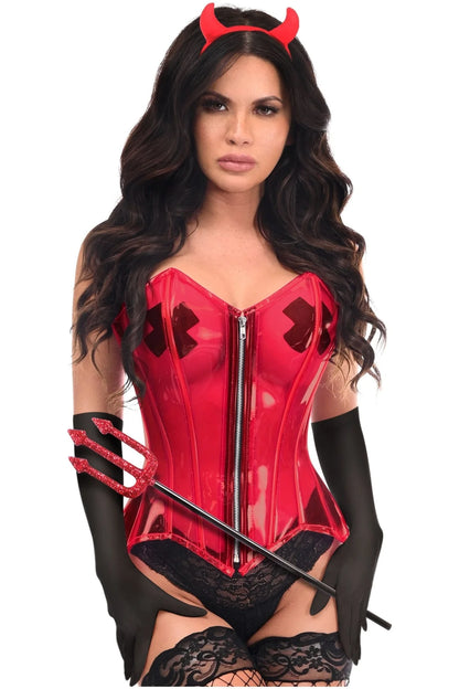 Lavish 4 PC Clear Red Sexy Devil Corset Costume