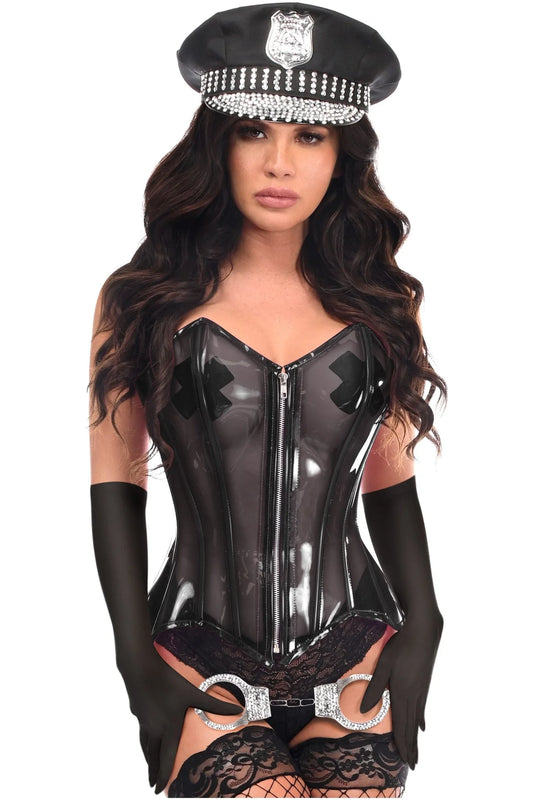 Lavish 4 PC Clear Black Cop Corset Costume