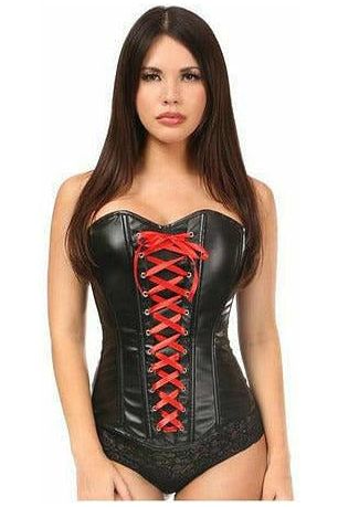 Queen Lavish Wet Look Faux Leather Lace-Up Over Bust Corset