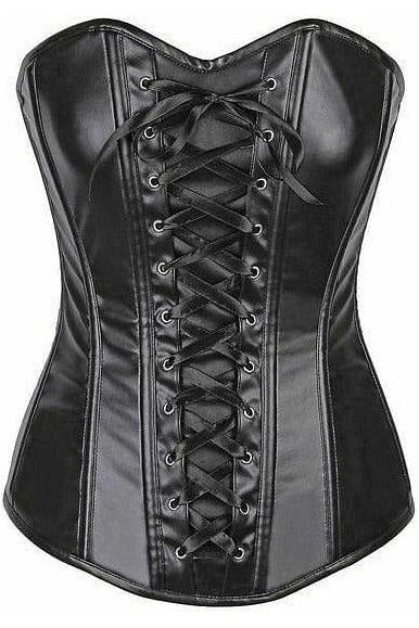 Queen Lavish Wet Look Faux Leather Lace-Up Over Bust Corset