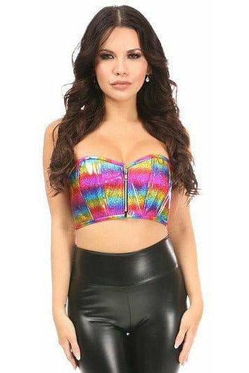 Lavish Rainbow Glitter Cropped Bustier Top