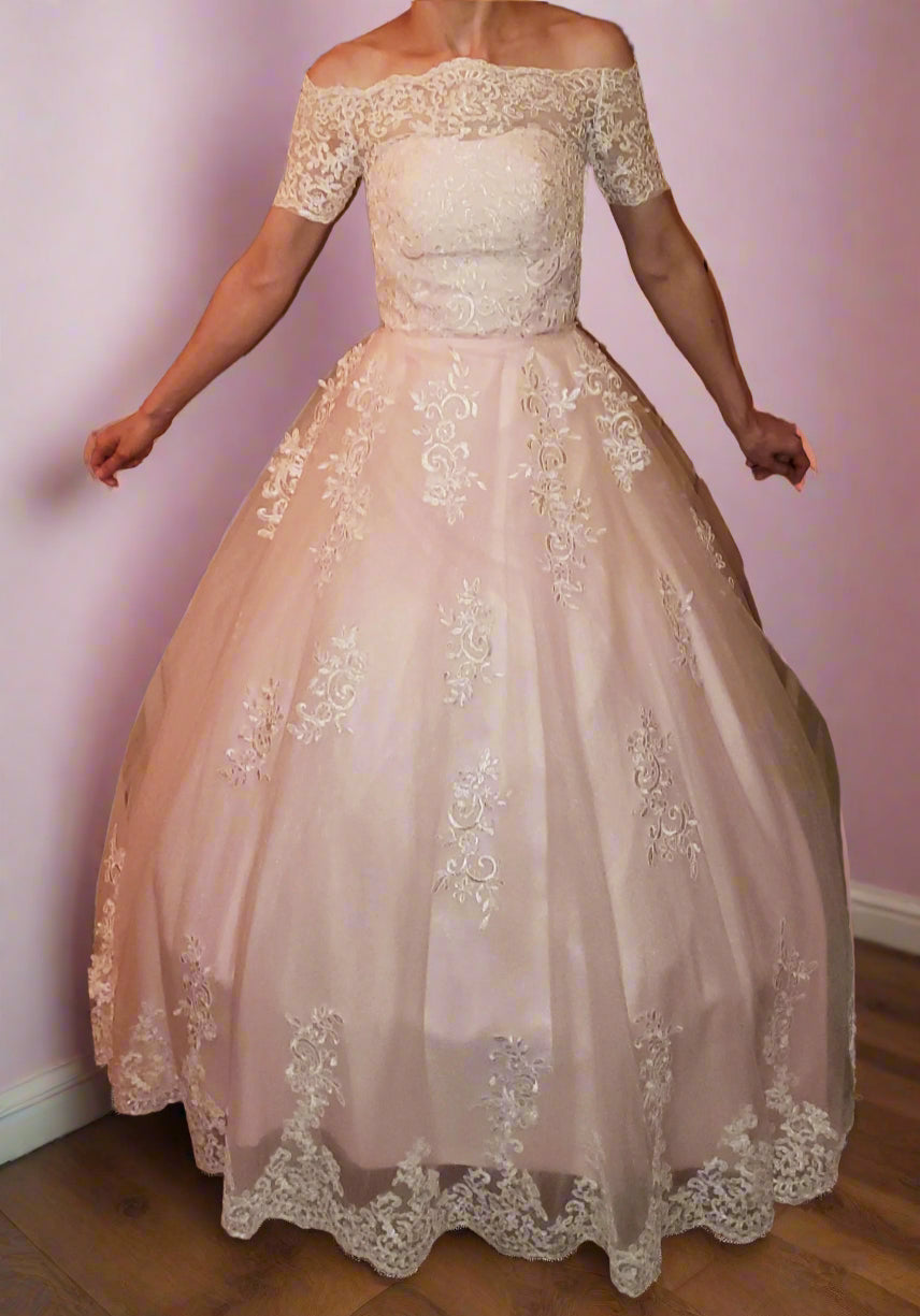 2 in 1 Tea Length Wedding Dress w/ Skirt