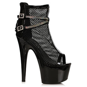 Swank-709 Rhinestone Strap Fishnet Booties