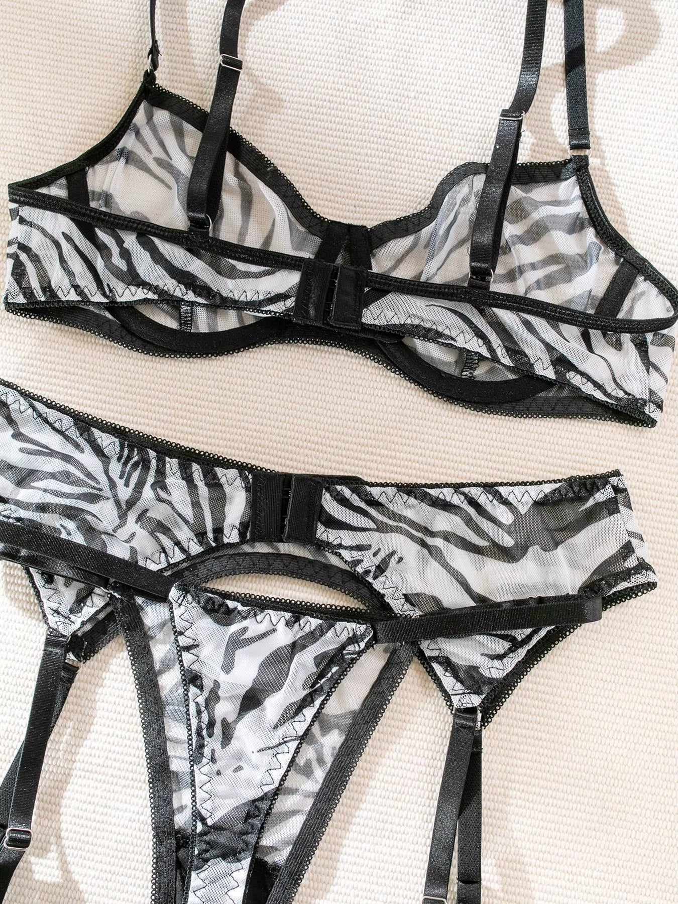 Zebra Mesh Bra Garterbelt Gift Set