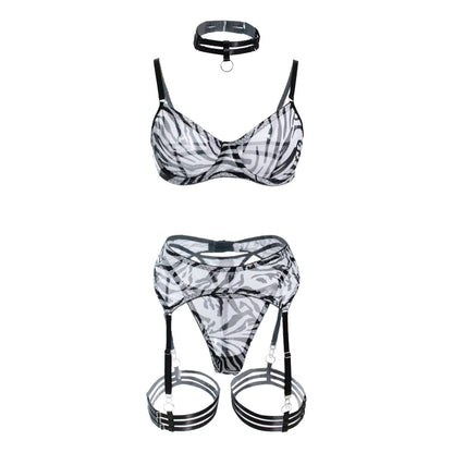 Zebra Mesh Bra Garterbelt Gift Set