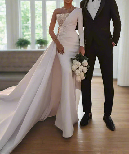 Dramatic Cathedral Sparkle Satin Wedding Gown All Sizes/Colors