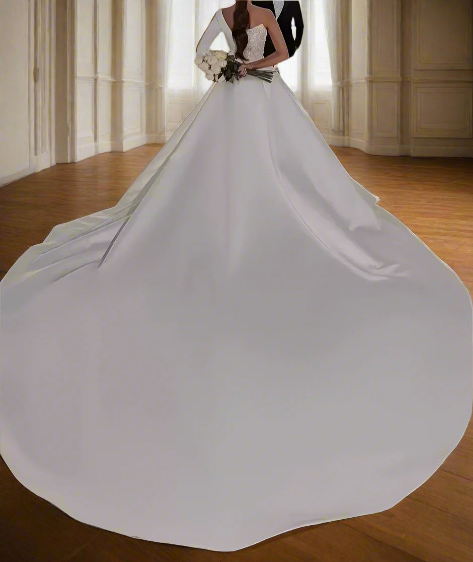 Dramatic Cathedral Sparkle Satin Wedding Gown All Sizes/Colors