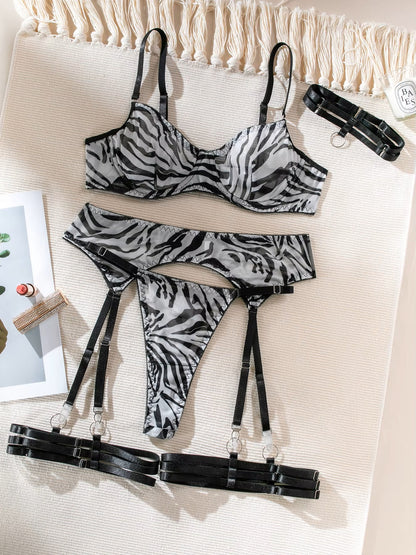 Zebra Mesh Bra Garterbelt Gift Set