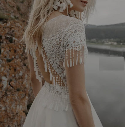 Boho Lace/Tulle A Line Wedding Gown All Sizes/Colors