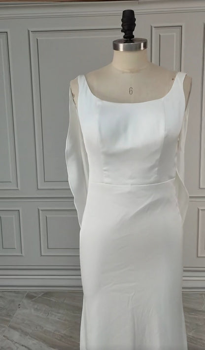 Sexy Cowl Back Satin Sheath Wedding Gown All Sizes/Colors