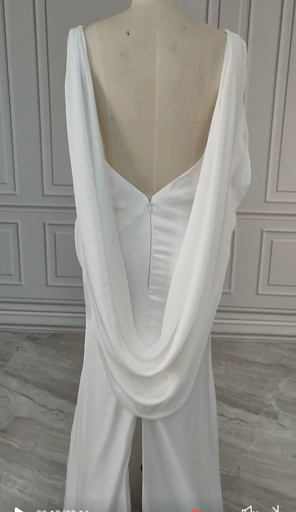 Sexy Cowl Back Satin Sheath Wedding Gown All Sizes/Colors