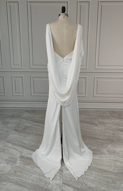 Sexy Cowl Back Satin Sheath Wedding Gown All Sizes/Colors