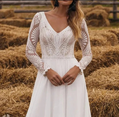 Boho Chiffon/Lace A Line Wedding Gown