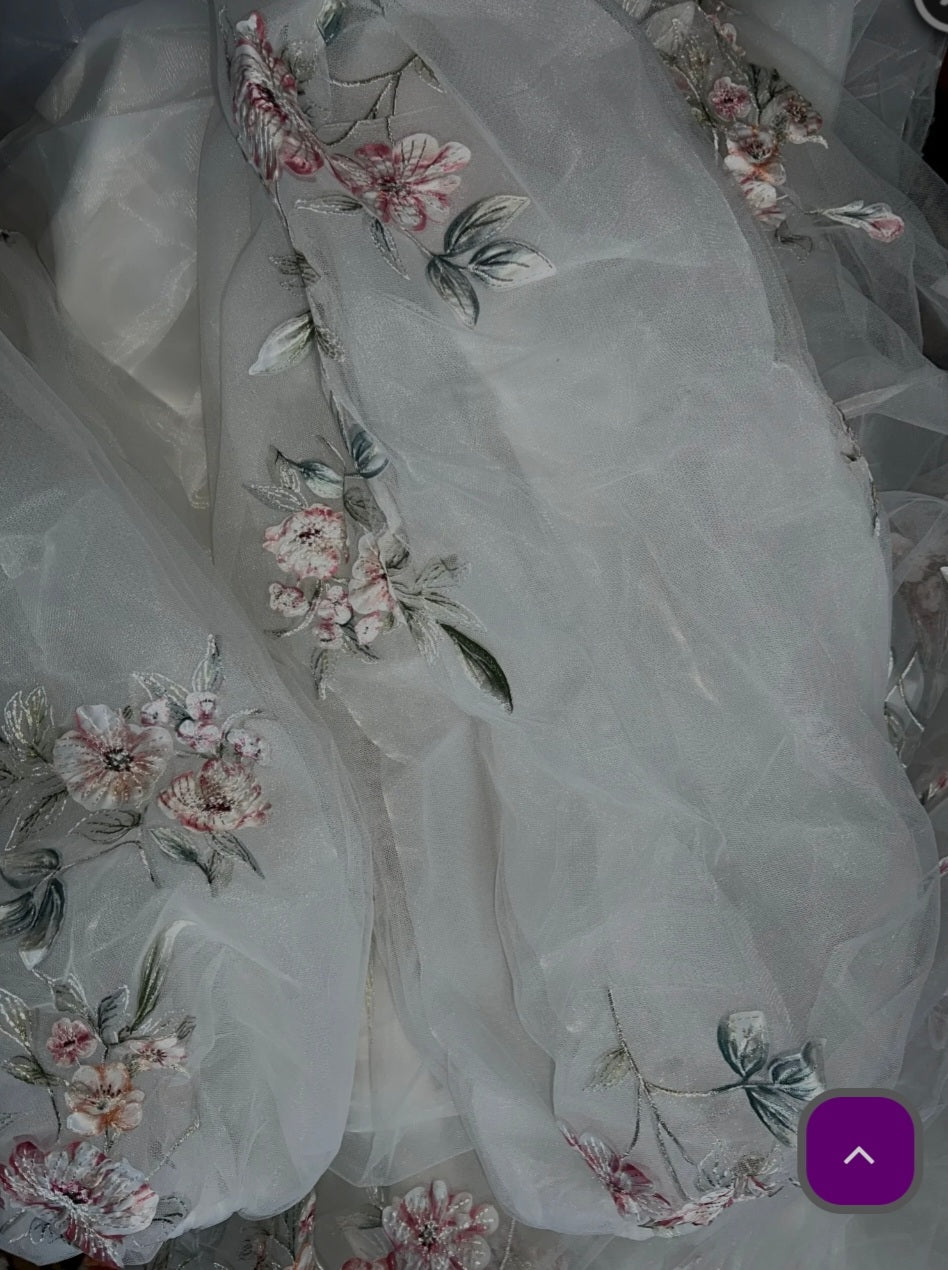 Floral Embroidered Chiffon A Line Wedding Gown All Sizes