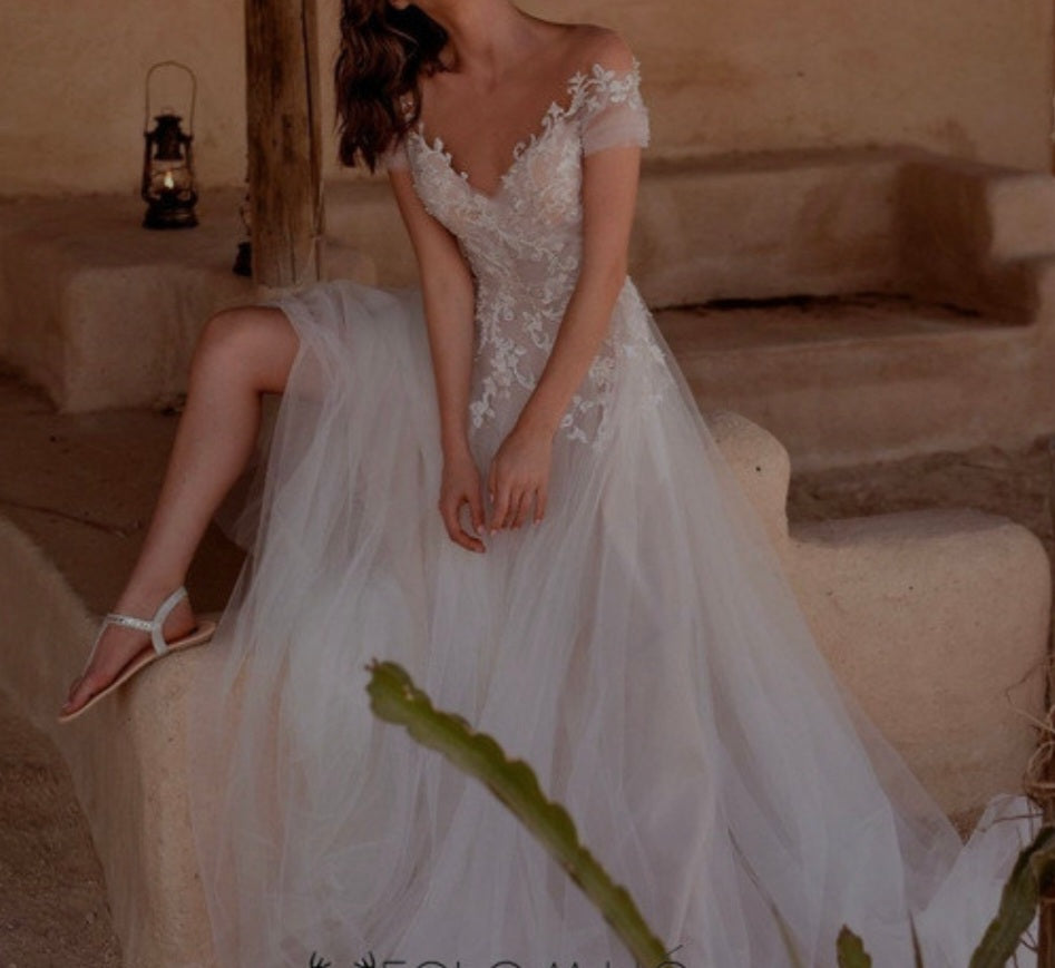 Ophelia Pearled Lace Applique/Tulle Wedding Gown All Sizes/Colors