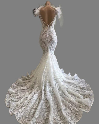 Pearled Lace Applique Mermaid Wedding Gown All Sizes