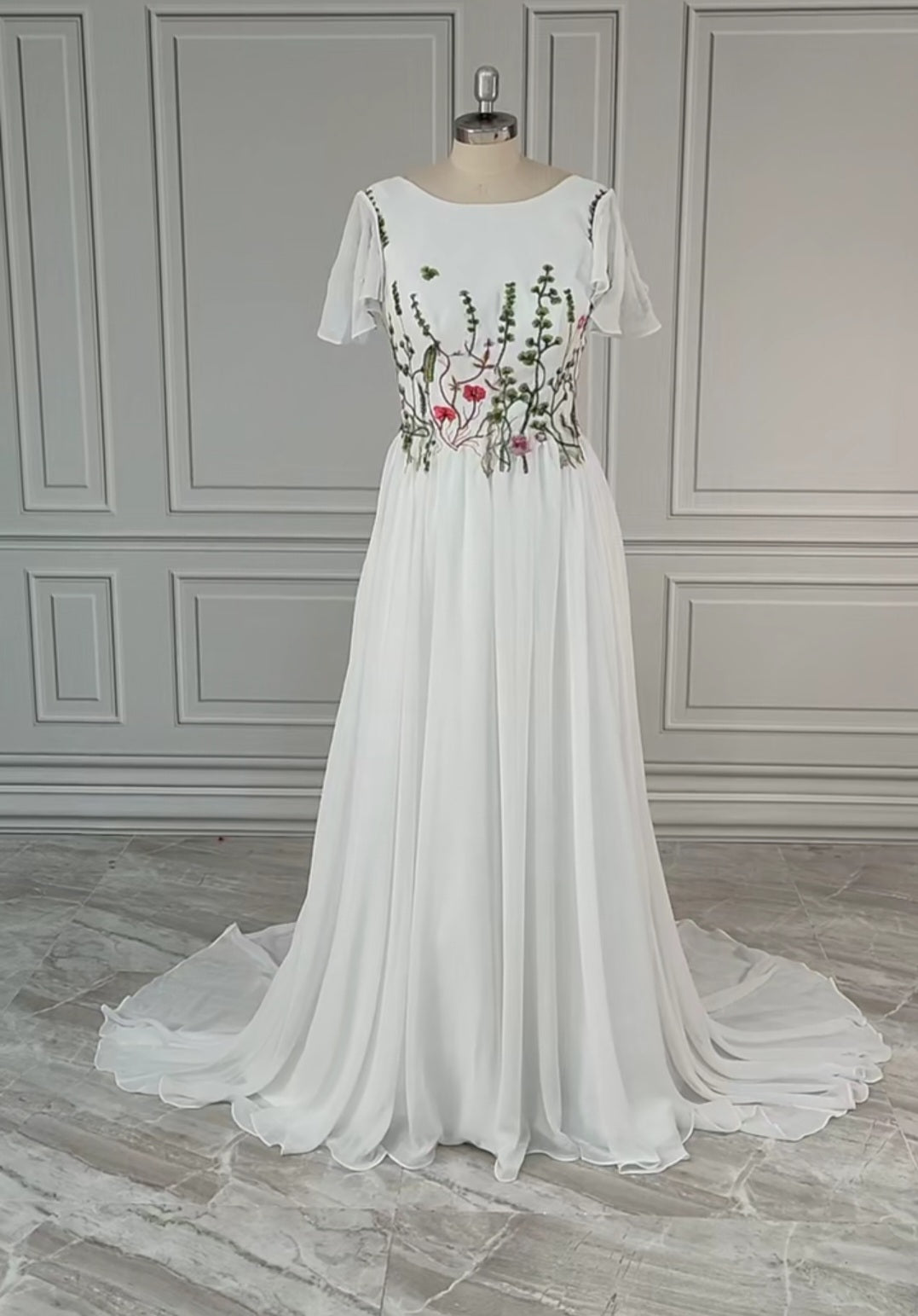 Floral Embroidered Chiffon Wedding Gown All Sizes