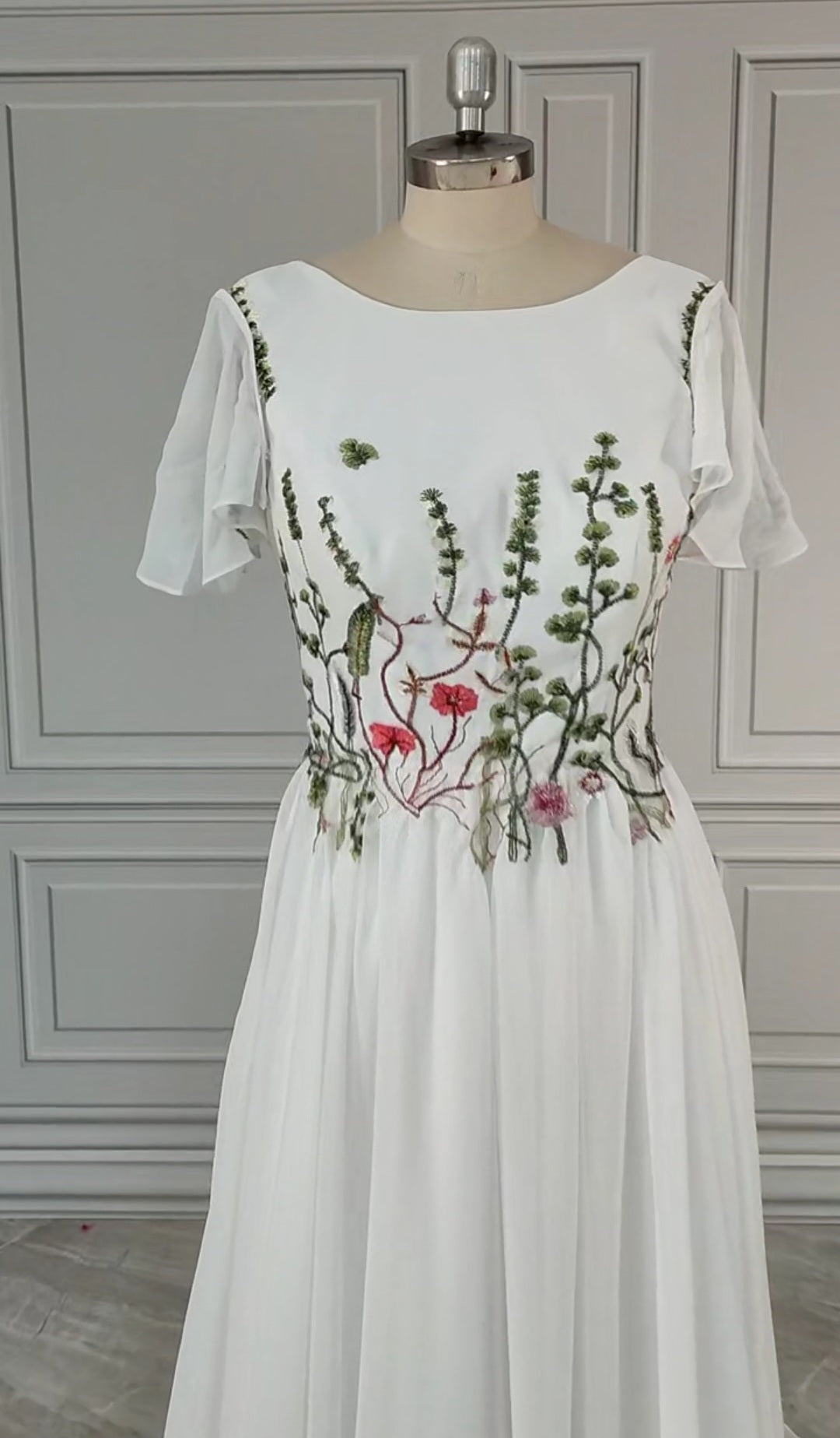 Floral Embroidered Chiffon Wedding Gown All Sizes