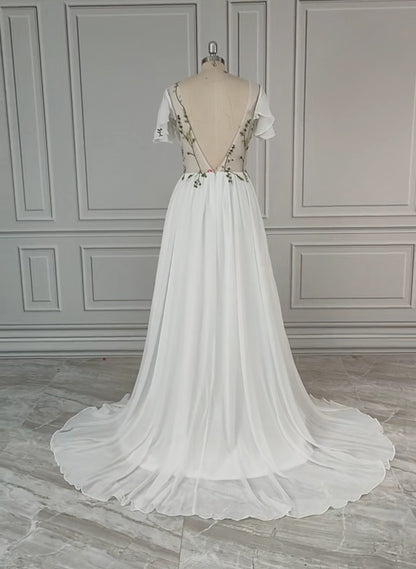 Floral Embroidered Chiffon Wedding Gown All Sizes