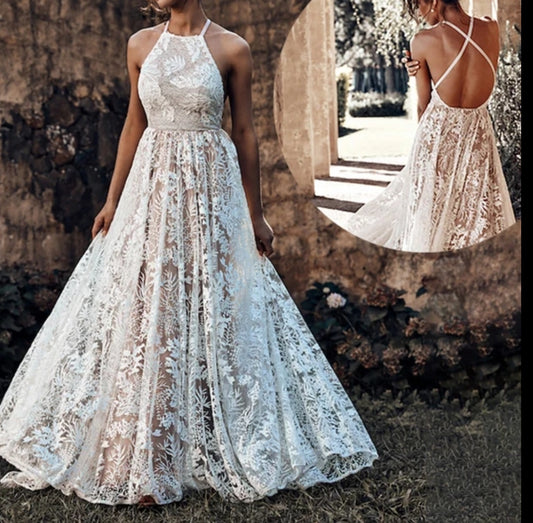 Boho Lace Full Wedding Gown