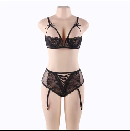 Queen Lace Demi Bra & Garter Panty Set