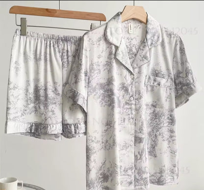 French Printed Satin Classic Pajama Set