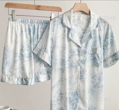 French Printed Satin Classic Pajama Set