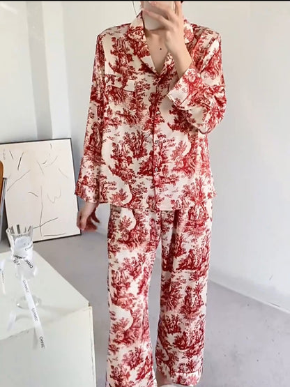 French Printed Satin Classic Pajama Set