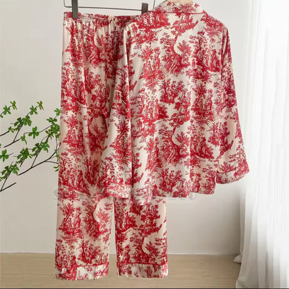 French Printed Satin Classic Pajama Set