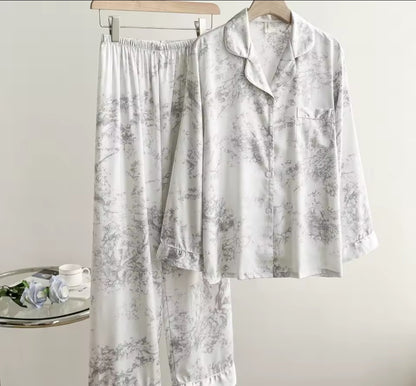 French Printed Satin Classic Pajama Set