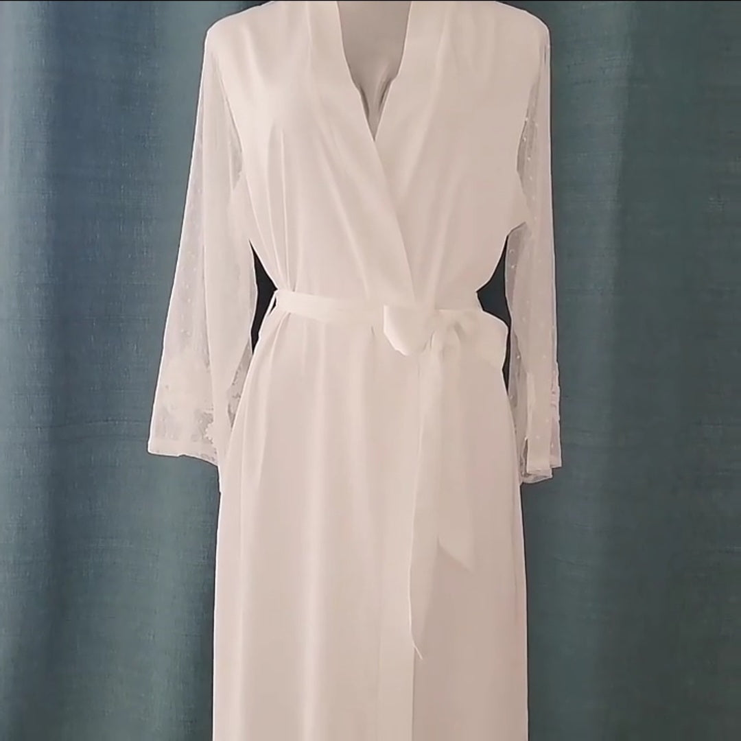 Mesh Sleeved Satin Dressing Gown