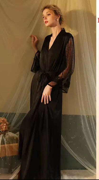 Mesh Sleeved Satin Dressing Gown