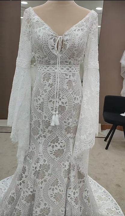 Custom Boho Crochet Fit & Flare Wedding Gown All Sizes/Colors