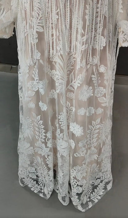 Custom Floral/Leaf Lace Boho Style A Line Wedding Gown All Sizes/Colors