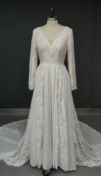 Custom Chiffon/Lace Boho A Line Wedding Gown All Sizes/Colors