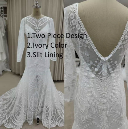 Custom Applique Boho Trumpet Wedding Gown All Sizes/Colors