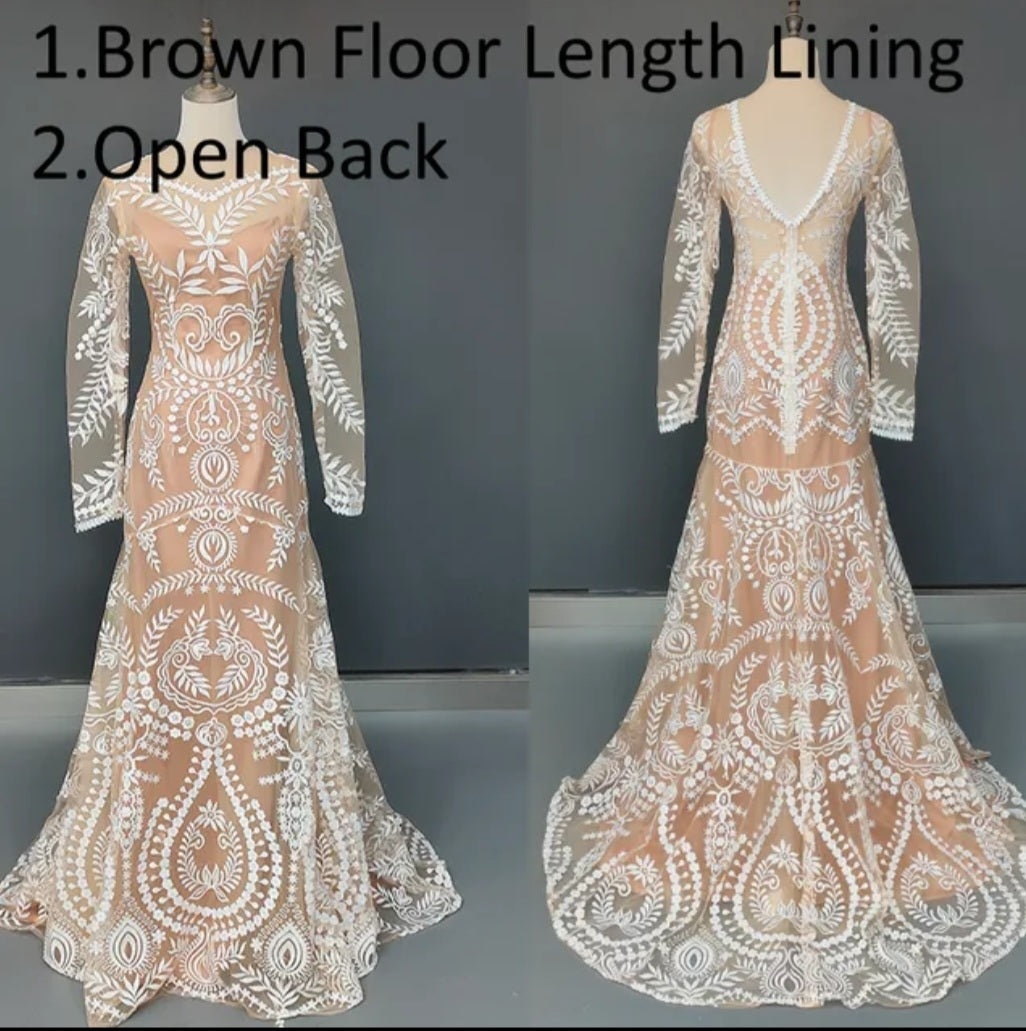 Custom Applique Boho Trumpet Wedding Gown All Sizes/Colors