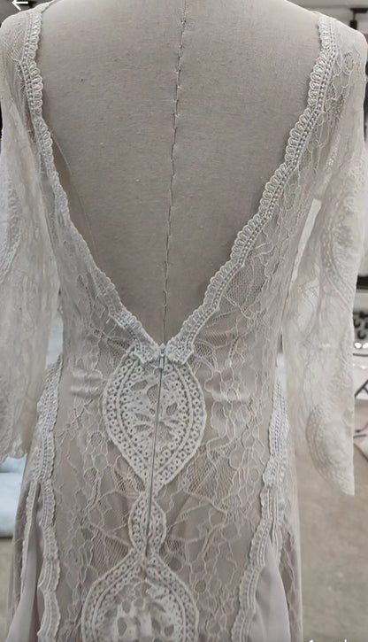 Custom Lace/Chiffon Boho Relaxed A Line Wedding Gown All Sizes/Colors