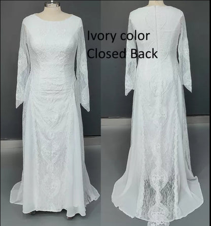 Custom Lace/Chiffon Boho Relaxed A Line Wedding Gown All Sizes/Colors