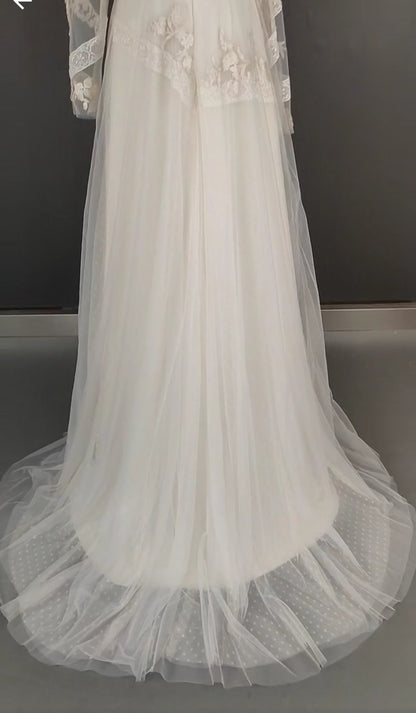 Custom Polka Dot Tulle Illusion Relaxed A Line Boho Wedding Gown All Sizes/Colors