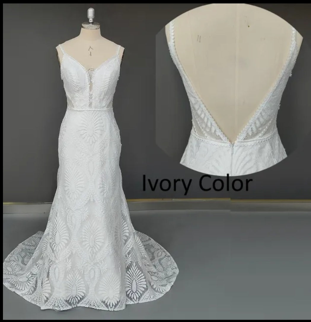 Custom Crochet Lace Boho Fit & Flare Wedding Gown All Sizes/Colors