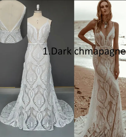 Custom Crochet Lace Boho Fit & Flare Wedding Gown All Sizes/Colors