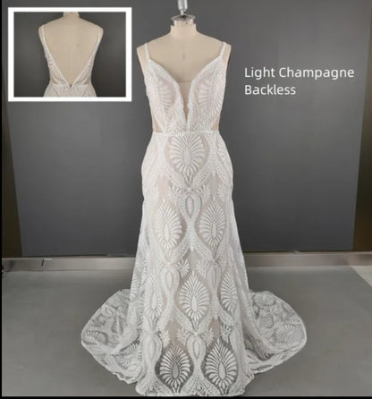 Custom Crochet Lace Boho Fit & Flare Wedding Gown All Sizes/Colors