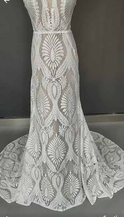 Custom Crochet Lace Boho Fit & Flare Wedding Gown All Sizes/Colors