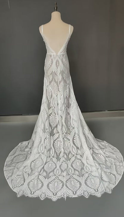 Custom Crochet Lace Boho Fit & Flare Wedding Gown All Sizes/Colors