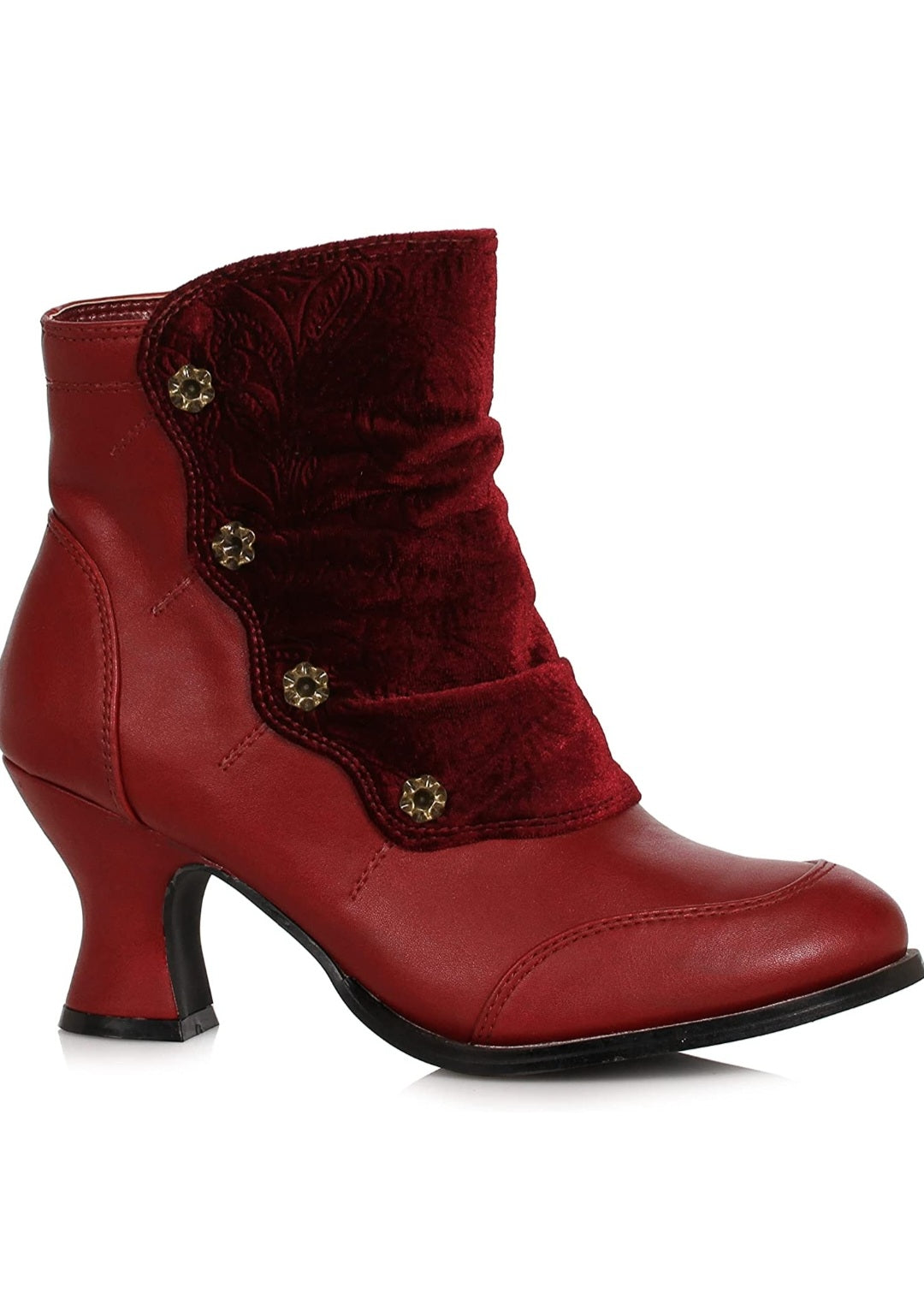 Viola-253 Victorian Faux Leather/Velvet Booties