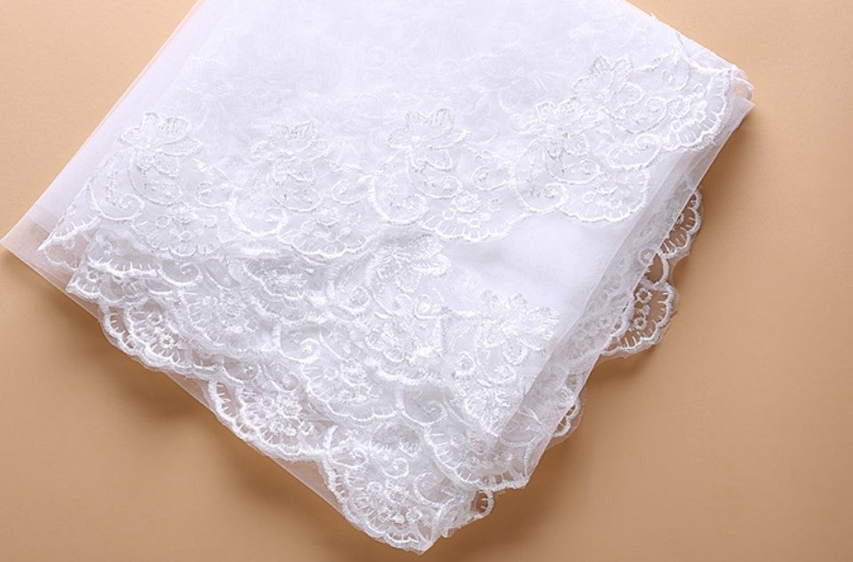 Floral Lace Edge Mantilla Wedding Veil Varying Lengths w/ Blusher